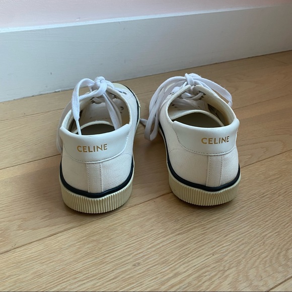 CELINE Blank Low Lace Up Canvas Sneakers Off White size 35 - Picture 10 of 16